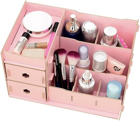 Amazon Starsource Adorable木製ファイバーボードdiyメイクアップオーガナイザー化粧品ホルダーwith Drawers ピンク Hom Tra 004 Gln キッチン用品 オンライン通販