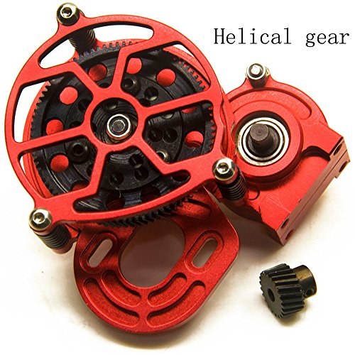 Aluminum Alloy Center Transmission Case /Gearbox with Helical Gear for 1/10 Axial SCX10 RC Crawler Car Red