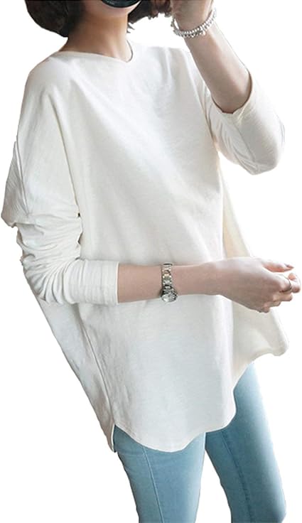 Amazon レディース トップス シャツ トップス カットソー 春秋 秋冬 Tシャツ クルーネック 長袖 ゆったり 体型カバー 無地 着痩せ Ainor Tシャツ カットソー 通販