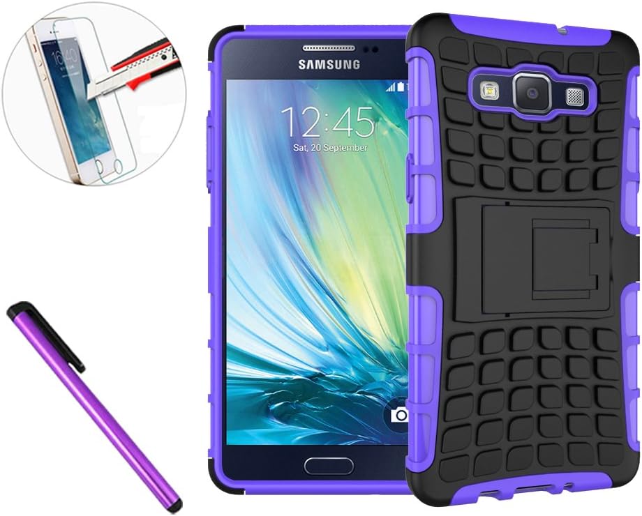 Samsung Galaxy A5 (2015) Case Cover , NEWSTARS [ Tyer Pattern Design ] Tough Armor Case for Galaxy A5.Anti-Scratch&Fingerprint&Oil Stain Back Cover For A5 + 1pcs Tempered Glass Screen + 1 Stylus Pen.Tyre Pattern:Purple