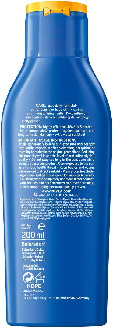 NIVEA SUN Baby Suncream Lotion SPF 50+ Protect & Moisture (200ml), Suncream for Very Delicate Skin with SPF50 - Image 3