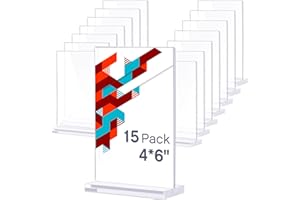 Yalikop 15 Pieces 4 x 6 Inch Acrylic Sign Holder Clear Slanted Sign Holder Table Menu Display Stand Double Sided Picture Flyer Sign Holder For Office, Store, Restaurant,Hotels