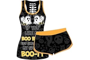 Pukdaswr Women's Halloween Sleeveless Tank Top Set If You Like My Pumpkin Printing Drawstring Shorts Stretch Bottoms Suits
