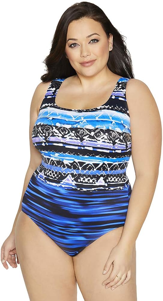 Longitude Women's Plus Size Swimwear Midnight Rendezvous Double X-Back