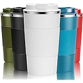 YINJOYI 17oz Travel Coffee Cups Insulated Mug Thermal Tumbler to Go with Lid Leak Proof Reusable Stainless Steel Coffee Mug Spill Proof for Hot and Iced Cold Drinks (White, 510ml)