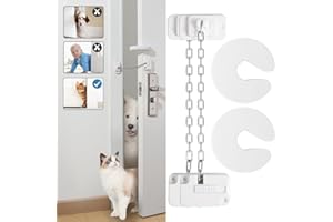 Tivray Cat Door Latch and Door Stopper, Adjustable Cat Door Strap Soft Foam Door Pinch Guard, Keep Dogs and Children Out of Litter Box & Cat Feeder, No Need for Cat Door and Cat Gate, 2 Pack+2 Pack