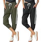 SPECIALMAGIC Women's 2 Pack Capri Pants Cropped Joggers with Pockets Capri Sweatpants