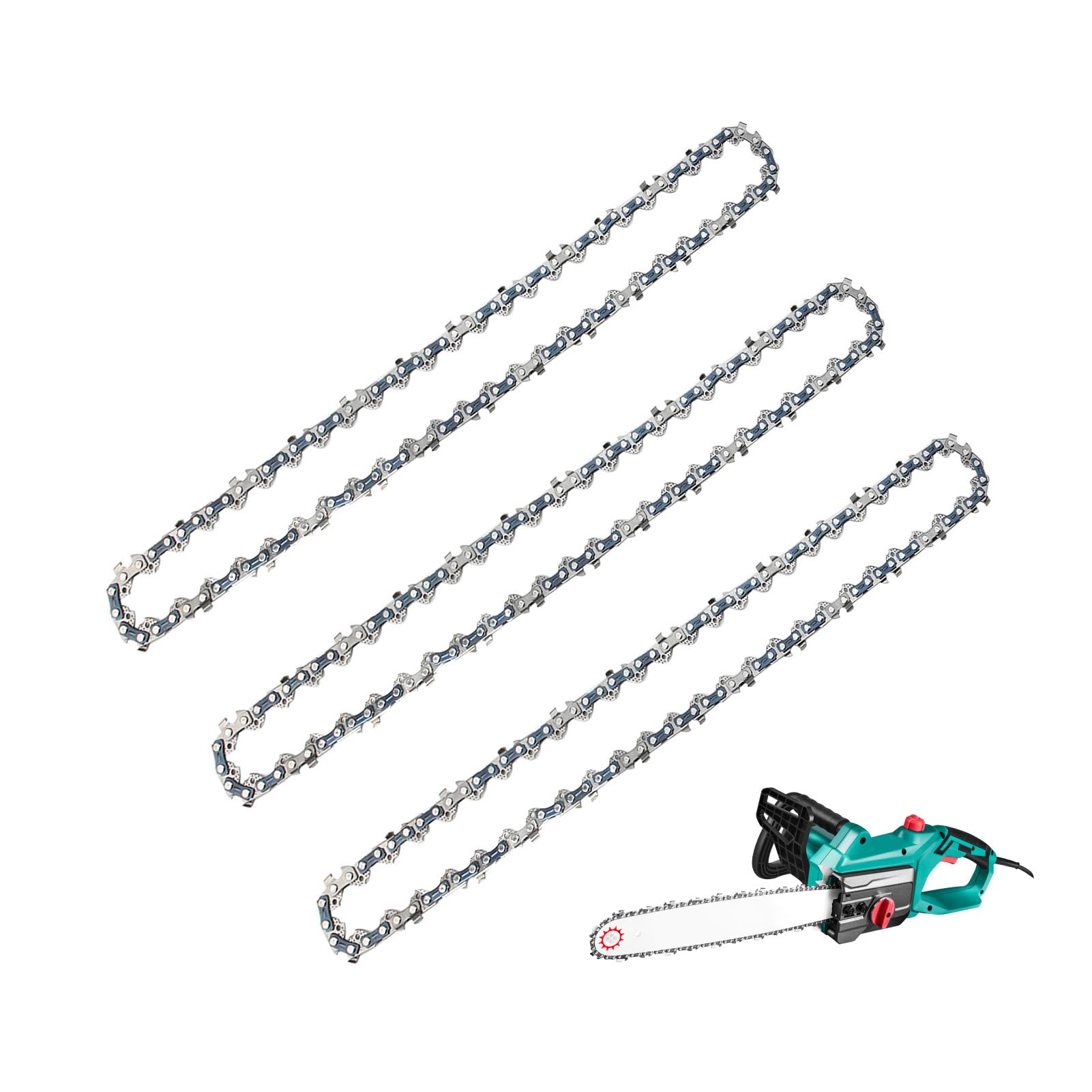 3pcs Chainsaw Chain 3/8" LP Pitch, .043" (1.1 mm) Gauge for 14" (35cm) Bar, 52 Drive Links for Chain Saw Tree Trimming Cordless Handheld Chainsaws Replacement Chain Fits Suitable for Most Chainsaws
