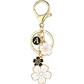 SELOVO Initial Keychain Flower Charms for Key Cute Pink Letter Keyring for Backpack