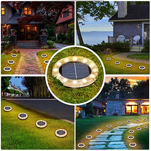 Solar Floor Light, Warm White, 12 LEDs, Solar Lights for Outdoors, Pack of 4 - LED Solar Garden Lights, IP65 Waterproof Floor Light, Solar Lights, Garden, Outdoor Light for Driveway, Lawn, Walkway, Patio