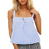 CITASHION Cotton Gingham Tank Tops Cute Plaid Tie Front Tank Tops for Women Checkered Tanks Top Summer Y2k Going Out Top