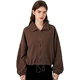 GaoCold Women's Zip Up Short Jacket Stand Collar Cardigan Oversized Sweatshirts Drawstring Hemlines Casual Long Sleeve Coat