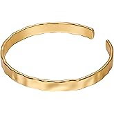 Belle Brighton Classic Hammered Cuff Bangle for Women 18k Gold Plated Vintage Cuff Bracelet Width 2.3inches Non-Tarnish Trendy Jewellery Gift for Girlfriend Mother