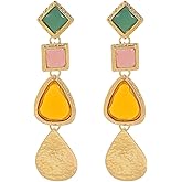 Acrylic Water Drop Earrings for Women Vintage Layers Colorful Gemstone Earrings Statement Irregular Geometry Resin Long Drop Earrings Boho Classics Fashion Jewellery