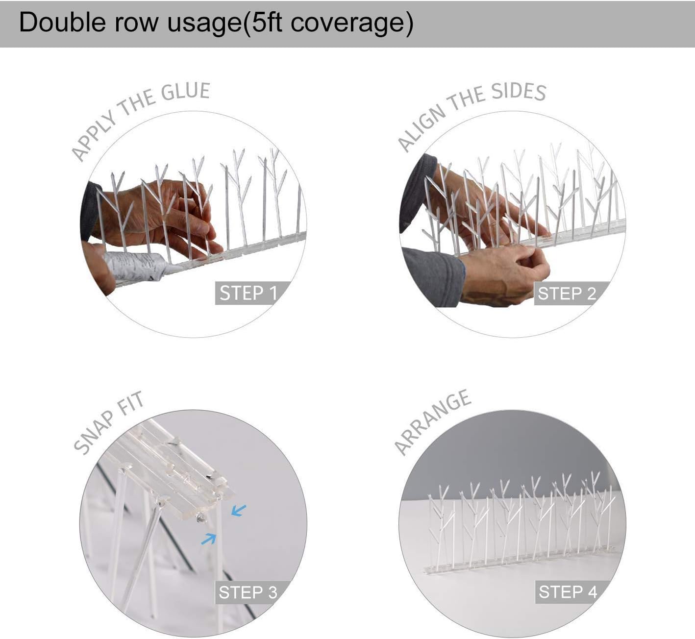 ASPECTEK Polycarbonate Bird Spikes Kit, 10 Feet with Strong Silicone Glue Tube Included, White - Image 5