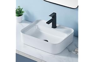 VALISY Vessel Sink, 19x15 Inch Bathroom Vessel Sink Rectangular, White Above Counter Porcelain Ceramic Vessel Sink, Rectangle Vanity Lavatory Bath Countertop Bathroom Sink Bowl Basin with Faucet Hole