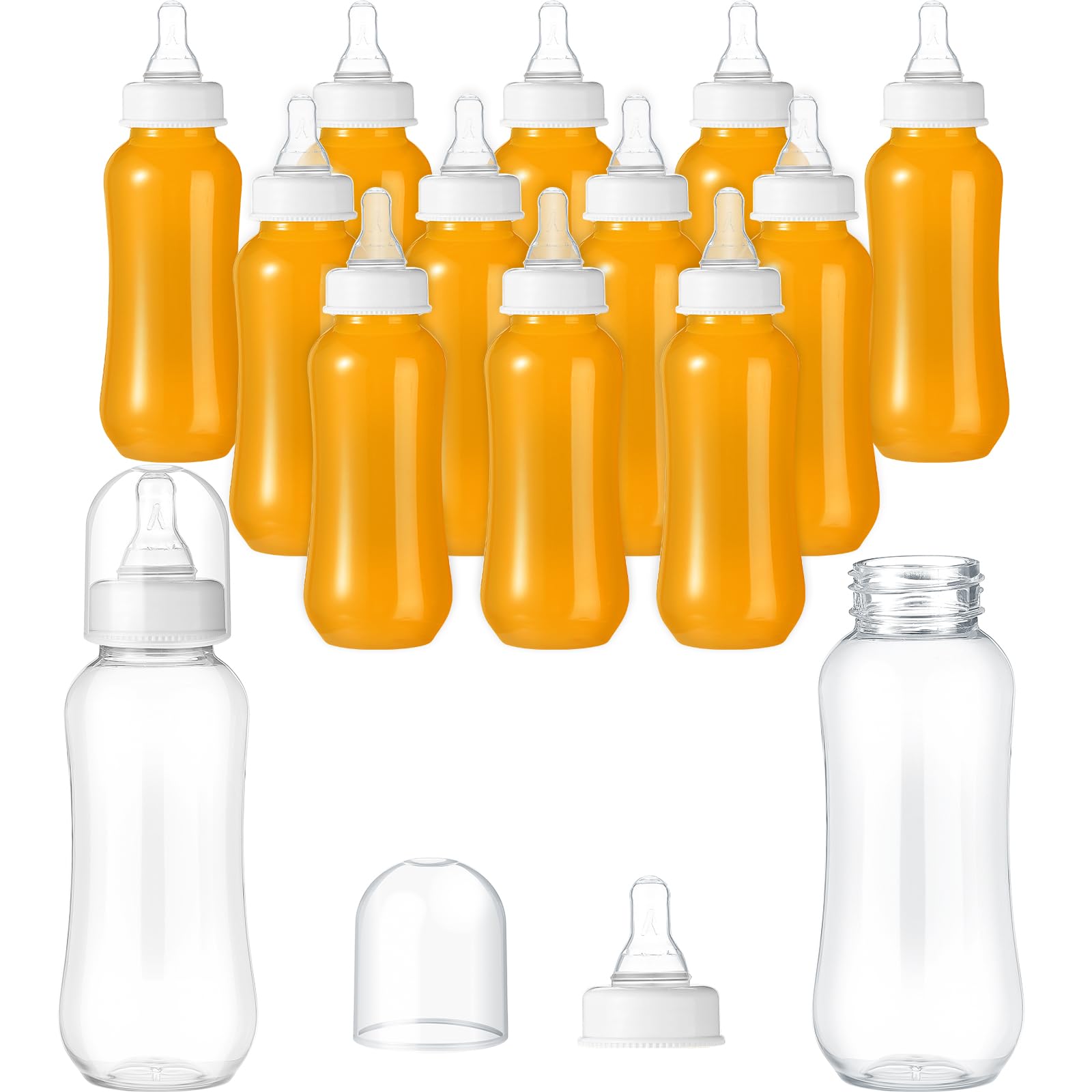 Photo 1 of Norme Baby Shower Bottles 9.5 oz Plastic Baby Bottles Chug Sign Shower Game Party Favors Baby Bottles Bulk for Baby Shower Decorations Gender Reveal Gifts(White, 12 Pcs)