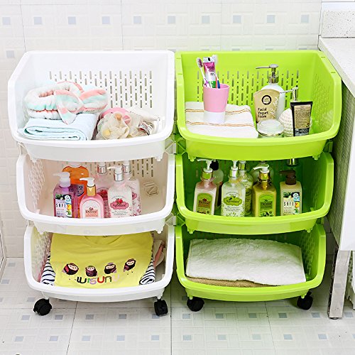 AJ Storage Stacking Bins, Household Kitchen Plastic Stackable Vertical Storage Organizational Bins Vegetable Fruit Food Storage Basket Rack Organizer AJ9001 (3, White) - Thumbnail 3