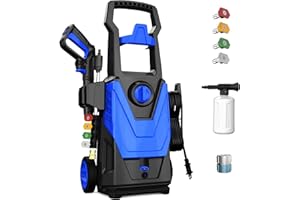 SEN-QII Electric Pressure Washer - 5000PSI Max 3.4GPM Power Washer Electric Powered with 20FT Hose, 4 Nozzles, Foam Cannon, Power Washer for Cars, Patios, Driveways