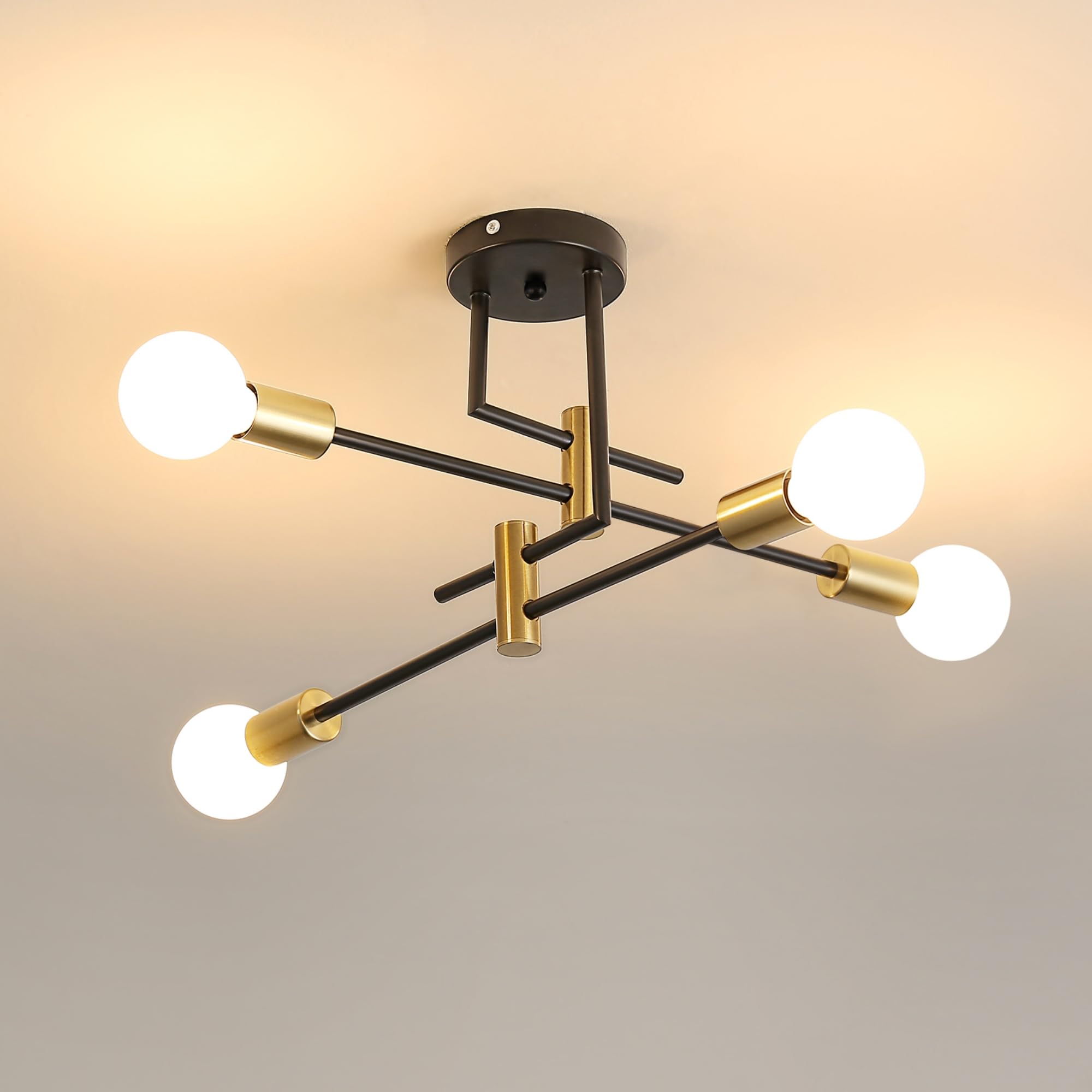 Dorlink Chandelier Light, 4 Lights Industrial Ceiling Light Black with Gold, E27 Chandelier Lighting Vintage Semi Flush Mount for Living Room Bedroom Kitchen Dining Room Hallway (No Bulbs) — image 1
