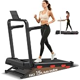 15% Auto Incline Walking Pad Treadmill with 12-Level, 43&zwnj;&Prime; High Armrests | Under Desk Treadmill with Handles, Portable Treadmills for Home Small