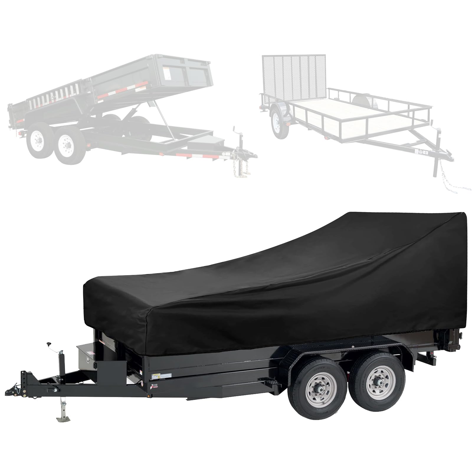 Photo 1 of Utility Trailer Cover(with ramp gate),Waterproof Windproof Heavy Duty Black Dump Trailer Cover,420D Dust and UV Protection (Black,6 * 10)