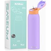 Saseum Water Bottle with Straw, 24 oz Free-Sip Double-Wall Vacuum Insulated Stainless Steel Bottle, One-Click Open Design with Soft Silicone Spout, BPA-Free, Ideal for School, Sports & Travel