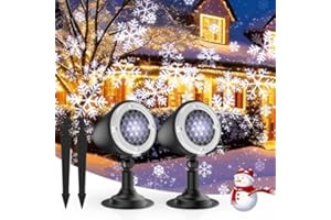 ANGORADO Christmas Projector Lights Outdoor, 2PCS Highlight LED Snowflake Lights Projector, IP65 Waterproof Outdoor Christmas Decor Lighting for Indoor Xmas Holiday Party Wedding Garden Patio