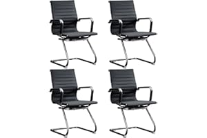 BoisKom Office Guest Reception Chair Set of 4, Conference Room Chairs Waiting Room Chairs 4 Pack, Modern Leather Office Desk Chair No Wheels.（Black）