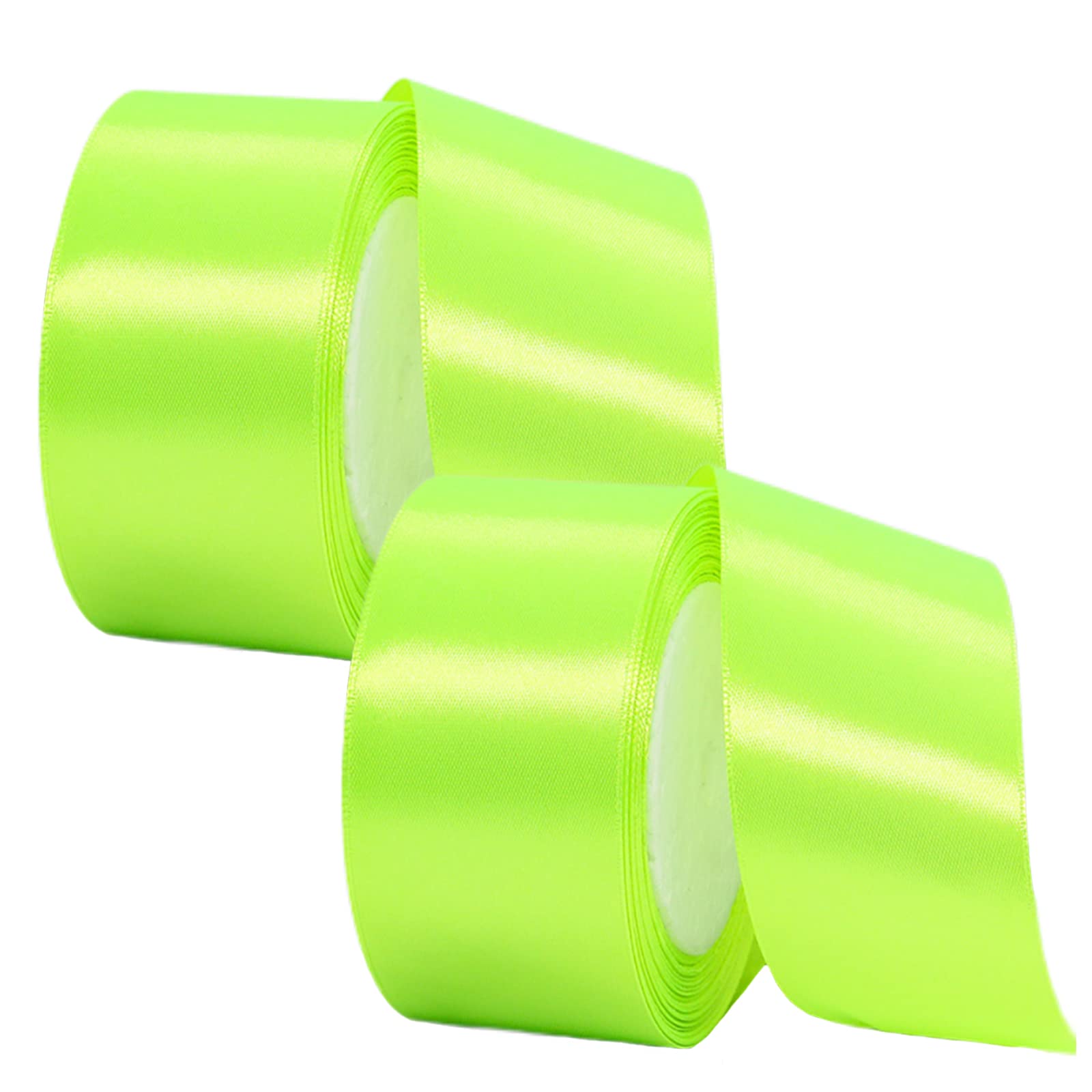 2 Rolls Thick Bright Green Satin Ribbon - 40mm Wide, 22M, Double Sided, Perfect for Gift Wrapping, Crafting, Cake Decoration, Hair Bows, Bouquets, Christmas & Wedding Decorations