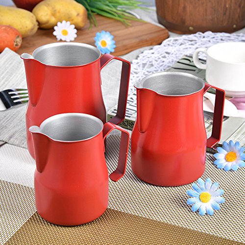 Emousport Wholesale Coffee Pitcher Stainless Steel Milk Frothing Pitcher Jug Espresso For Coffee Moka Cappuccino Latte Drink Barista Craft (red, 500ml)