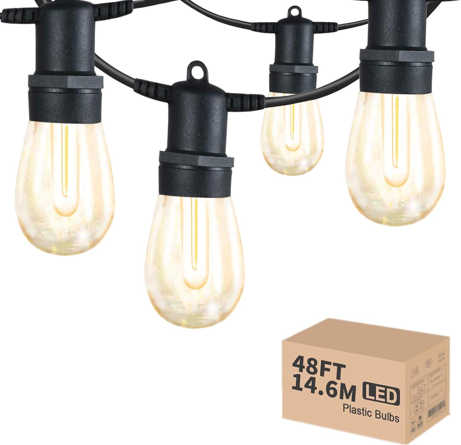 Outdoor String Lights LED,48ft Commercial Grade IP65 Waterproof String