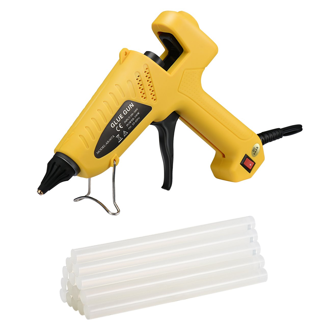 100-Watt Hot Glue Gun, TOPELEK Professional Industrial Hot Melt Glue Gun Kit with 12 Pcs Hot Glue Gun Sticks for DIY Gadget, Small Craft Projects and Quick Repairs in Home and Office