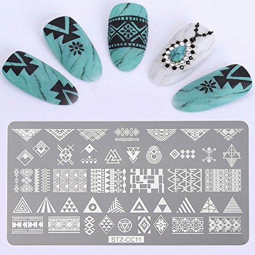 WOKOTO 5Pcs Nail Art Image Stamping Plates Feathers Flower Animals Rock Design Metal Template Nail Art Stamp Stencils With Stamper Scraper Kit - Thumbnail 5