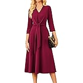 GRACE KARIN Work Dresses for Women 2025,Business Casual 3/4 Sleeve Midi Dress,Office A Line Dresses