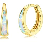CiNily Opal Earrings, Small Gold Hoop Earrings for Women Trendy 14k White Gold Plated Huggie Hoop Earrings Silver Chunky Earrings Gold Opal Jewelry Gift for Mothers Day Birthday Daily, 12 MM