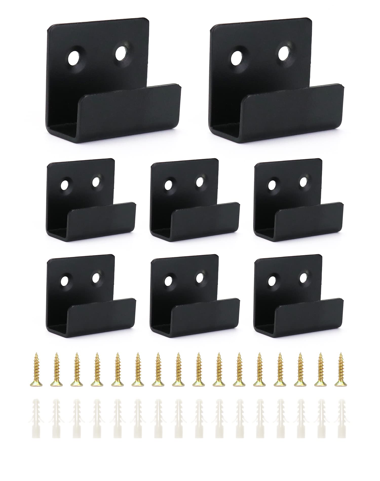 QWORK® 8 Pack Ceramic Tile Display Brackets, Stainless Steel Heavy Duty Wall Hooks for Mirror, Glass, Wood Sample Display with Screws, 16mm Inner Width, Black