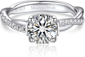 MomentWish Promise Rings for Her, 1Carat Moissanite Engagement Rings, D Color VVS1 Simulated Diamond 925 Sterling Silver Accent Rings