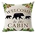 Andreannie Retro Vintage Background Wildlife Black Bear Family Welcome to The Cabin Cotton Linen Throw Pillowcase Personalized Cushion Cover New Home Office Decorative Square 18 X 18 Inches¡­