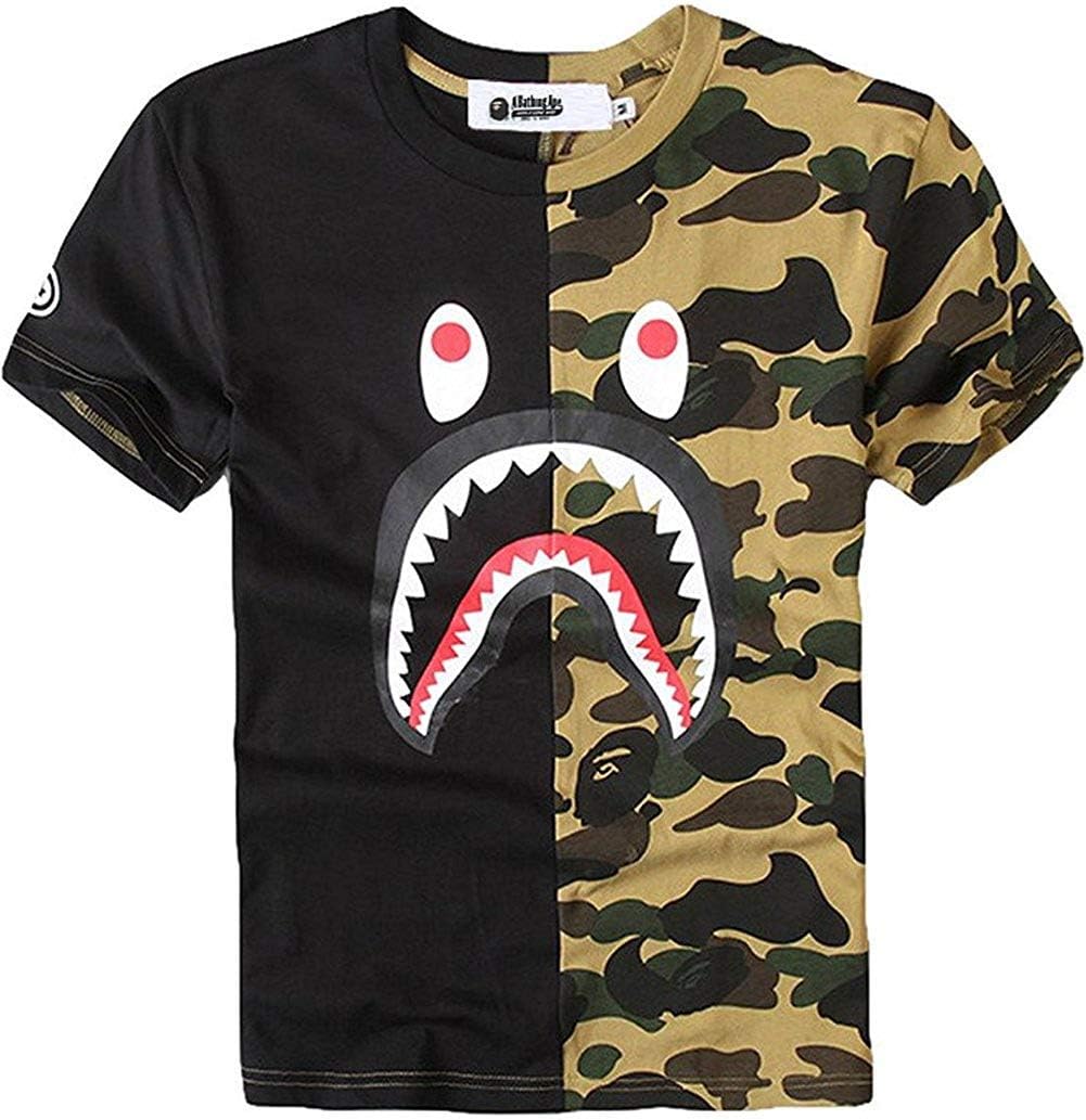 Juniors Casual Fashion Crewneck T Shirt Shark Camo Tees Tops for Teens (US Small=Tag Size M, Black)