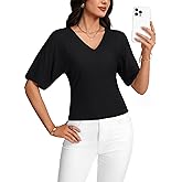 LYANER Women's Batwing Sleeve V Neck Slim Fit Elegant Blouse Top Shirt