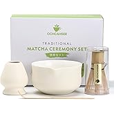Ochcahser Matcha Set, Japanese Tea Set Includes Matcha Bowl with Spout, Matcha Whisk Holder (chasen), Bamboo Matcha Whisk and Bamboo Scoop, Ceramic Matcha Kit for Tea Lovers