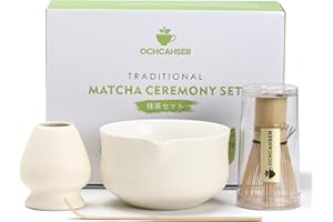 Ochcahser Matcha Set, Japanese Tea Set Includes Matcha Bowl with Spout, Matcha Whisk Holder (chasen), Bamboo Matcha Whisk and Bamboo Scoop, Ceramic Matcha Kit for Tea Lovers