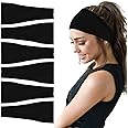 YONUF Fashion Headbands For Women Wide Headband Yoga Workout Head Bands Hair Accessories Black Band 6 Pack