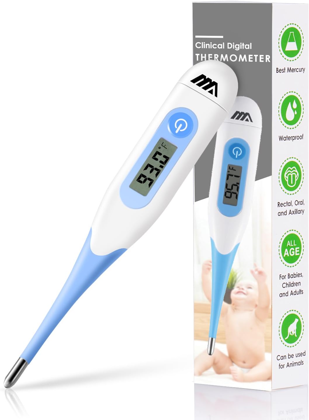 Digital Medical Thermometer , Oral Rectal and Underarm Termometro with Flexible Tip, Fever Body Temperature Indicator for Children Babies - Accurate and Fast Readings, FDA Approved