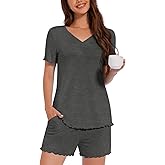 ALIGADUO Womens Summer Comfy V Neck Sleepwear Pjs Casual Two Piece Pajama Set With Pockets