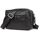 Augus Men's Leather Messenger Bag Shoulder Crossbody Backpack Bags Purse for Women Vintage Anti-Theft Waterproof Casual (Black)