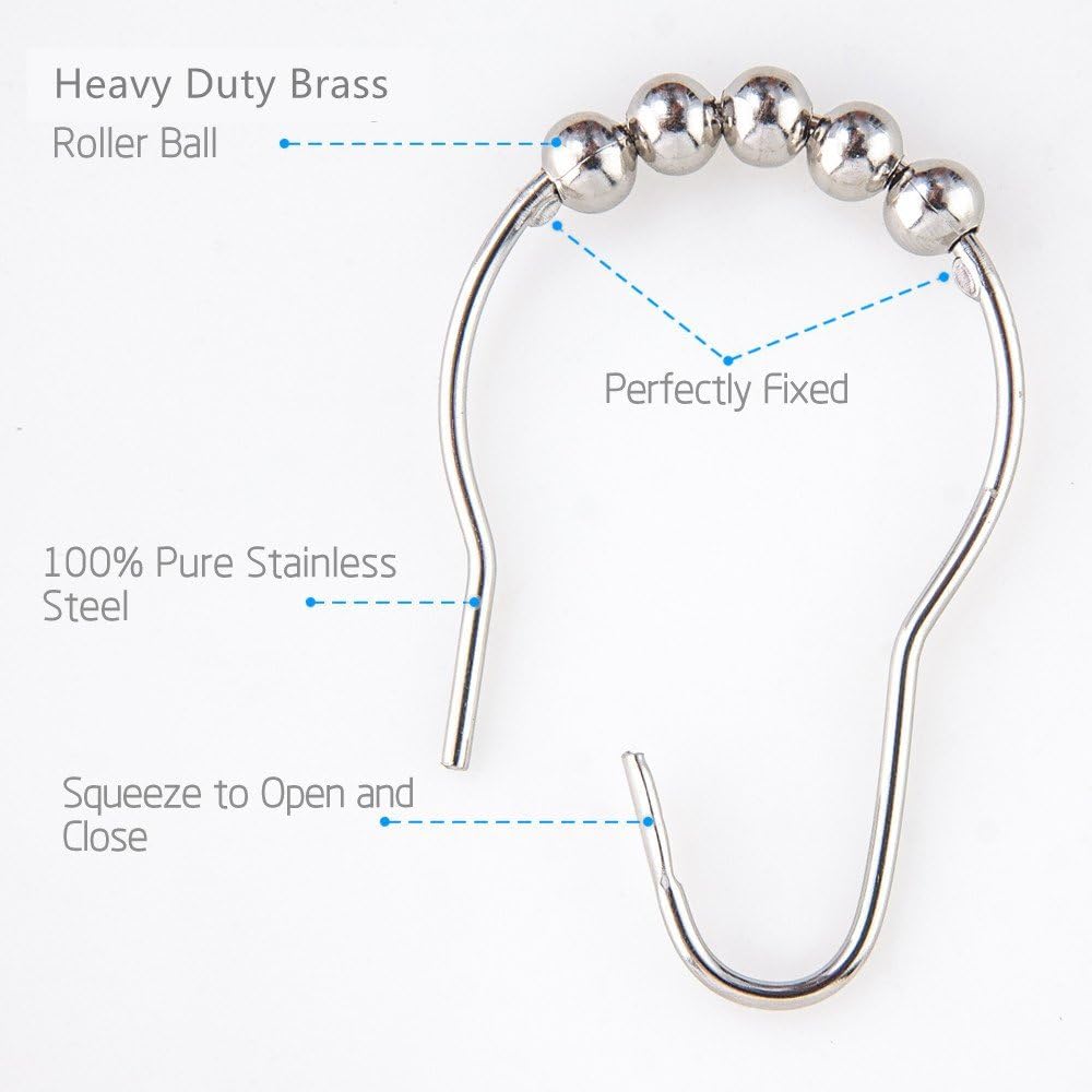 Amazer Shower Curtain Hooks Rings, Stainless Steel Shower Curtain Rings and Hooks for Bathroom Shower Rods Curtains-Set of 12, Polished Nickel: Home & Kitchen