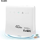 KuWFi 4G WiFi Router Unlocked 300Mbps 4G LTE CPE Mobile WiFi Wireless Router for SIM Card Slot with LAN Port Support Caribbean,Europe,Asia, Middle East & Africa Network 32 WiFi Users