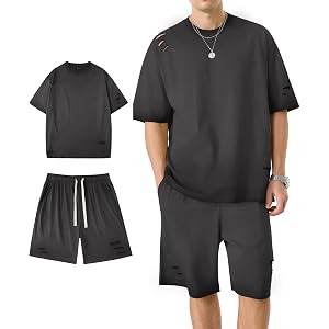 ZITY Mens 2 Piece Shorts Set Acid Wash Cotton Oversized Outfit Vintage Streetwear Matching Set Summer Casual Lounge Gym